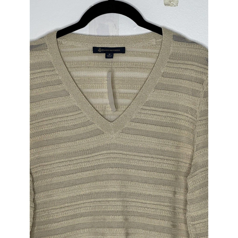 NWT Brooks Brothers Womens V Neck Metallic Sweater Medium Lightweight Semi Sheer - Picture 4 of 9